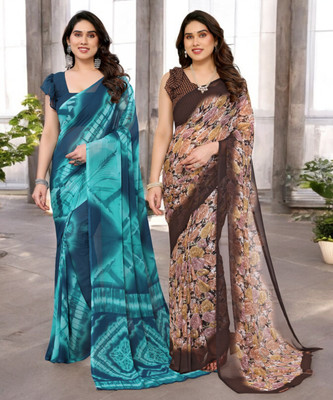 Moda Rapido Printed Bollywood Georgette Saree(Pack of 2, Multicolor)