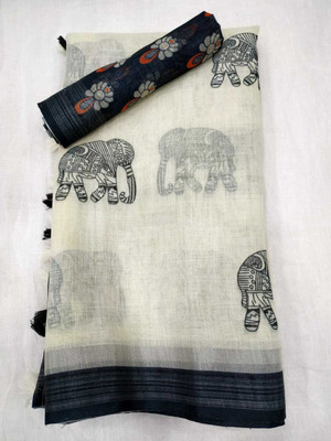 Arpita Fashion Floral Print Bollywood Cotton Linen Saree(Multicolor)