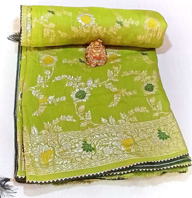 Siya Collection Self Design, Floral Print Banarasi Art Silk Saree(Green)