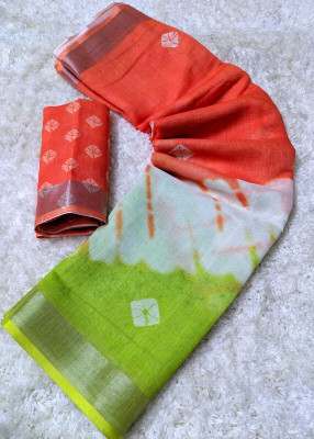 TRUORIGIN Printed Kanjivaram Linen, Cotton Linen Saree(Multicolor)
