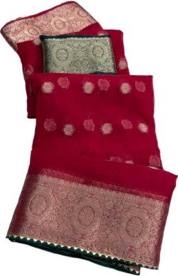 GoVika Self Design Bollywood Organza Saree(Red)