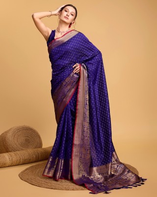 LEOSAGI Woven, Embellished Kanjivaram Pure Silk Saree(Blue)