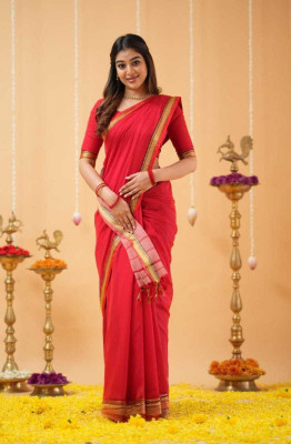 Niraaya Woven Narayanpet Handloom Cotton Blend Saree(Red)