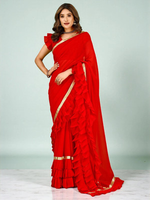fFASHION Self Design Bollywood Georgette Saree(Red)