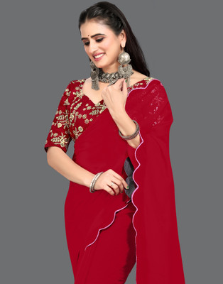 AVIRAT DESIGNER STUDIO Self Design Kanjivaram Georgette Saree(Red)