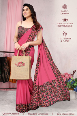 MIRCHI FASHION Printed, Geometric Print Daily Wear Chiffon, Georgette Saree(Pink)