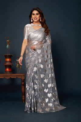 Aadishakti Fashion Embellished Bollywood Silk Blend Saree(Grey)