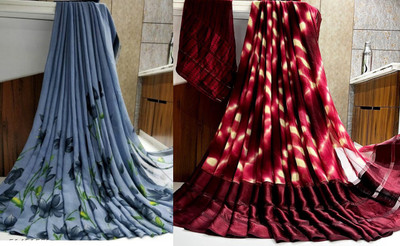 Sanjana Silk Printed Bollywood Georgette Saree(Pack of 2, Grey)