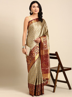 KCF Woven Paithani Cotton Silk Saree(Beige)
