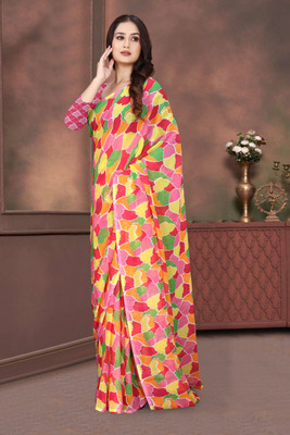 FS CREATION Printed Bandhani Chiffon Saree(Red)