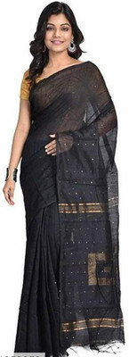 chhanda handloom sarees Self Design Bollywood Handloom Cotton Blend Saree(Black)