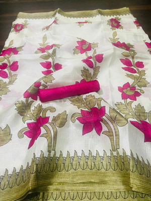 Gugaliya Floral Print Bollywood Art Silk, Cotton Blend Saree(Multicolor)