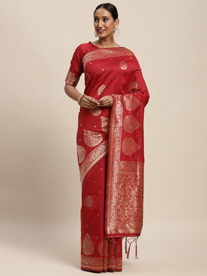 Divastri Woven Banarasi Silk Blend Saree(Red)