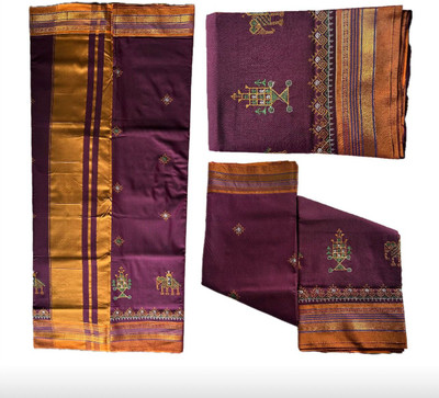LIMRA Embroidered Handloom Cotton Silk Saree(Maroon)
