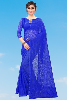 Nexafashion Self Design Bollywood Net Saree(Blue)