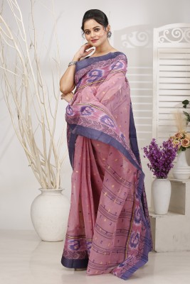 PuJoy Self Design, Woven, Embellished Tant Pure Cotton Saree(Brown)