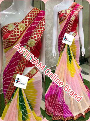 ASTEYAM Printed Leheria Georgette Saree(Green)