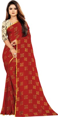 RHEY Printed Bollywood Chiffon Saree(Red)