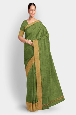 PRIDE SALES Solid/Plain Gadwal Cotton Silk Saree(Green)