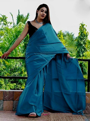 Arpita Fashion Solid/Plain Bollywood Satin Saree(Dark Blue)