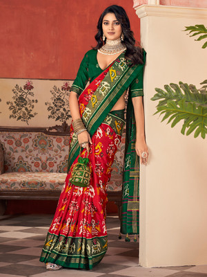 ANOUK Printed Patola Tussar Silk Saree(Red)