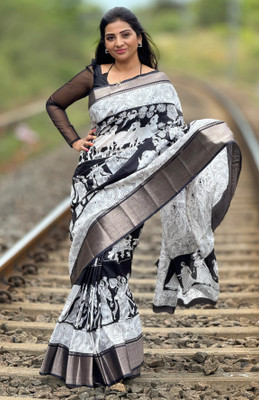 SuperLaxmi Printed Bollywood Art Silk Saree(Black)