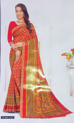 Raj Tailos Printed Daily Wear Jute Silk Saree(Pack of 2, Red)