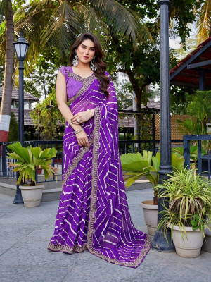 AAI LAXMI CREATION Embroidered Bandhani Georgette Saree(Purple)