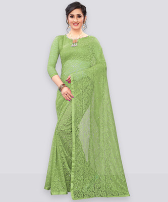 LOROFY Embellished Bollywood Net Saree(Green)