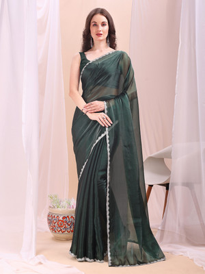 XOOM LADY Solid/Plain Bollywood Jimmy choo Saree(Green)