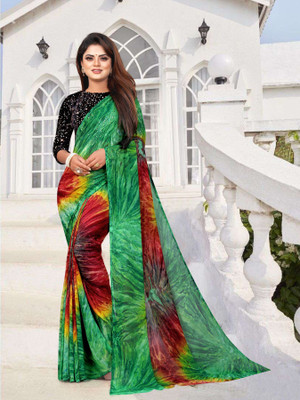 ROOP SUNDARI SAREES Printed Bollywood Georgette Saree(Green, Multicolor)