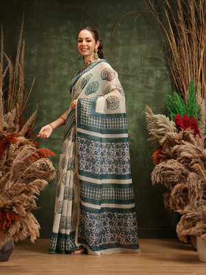 SILK ZONE Printed Chanderi Cotton Blend Saree(Multicolor)