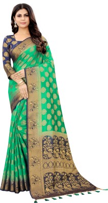 FINE WEAR Self Design Banarasi Cotton Silk, Jacquard Saree(Multicolor)