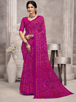 Tasrika Floral Print, Geometric Print, Digital Print, Printed Bollywood Chiffon Saree(Purple)