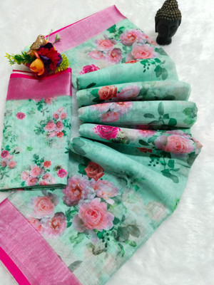 Mervadiya Self Design Bollywood Linen, Cotton Linen Saree(Light Green)