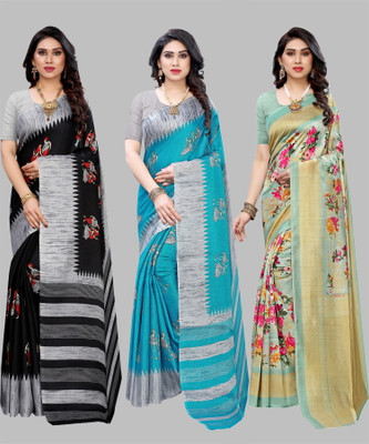 YASHIKA Printed, Digital Print, Self Design Mysore Art Silk Saree(Pack of 3, Multicolor)