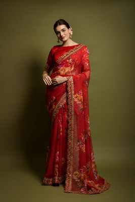Dwiza Enterprise Embellished Bollywood Georgette Saree(Red)