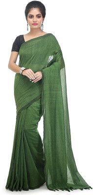 Joyguru Textile Self Design Handloom Pure Cotton Saree(Green)