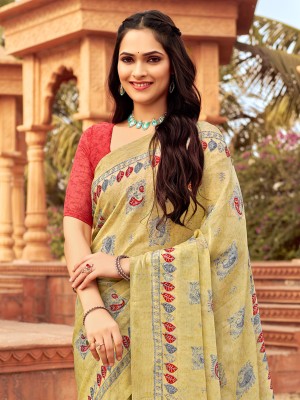 Sareemall Printed Daily Wear Chiffon Saree(Yellow)