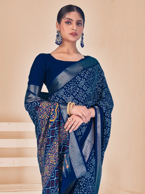 Sareemall Printed Paithani Silk Blend Saree(Dark Blue)
