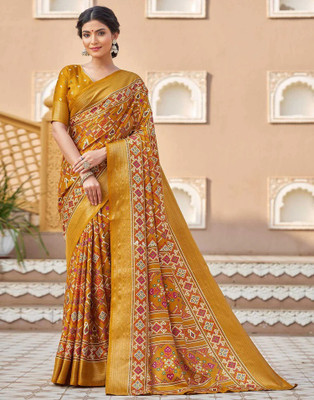 Aika Printed Banarasi Pure Silk Saree(Yellow)