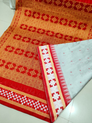 ajmera fashion Temple Border Sambalpuri Nylon Saree(Silver)