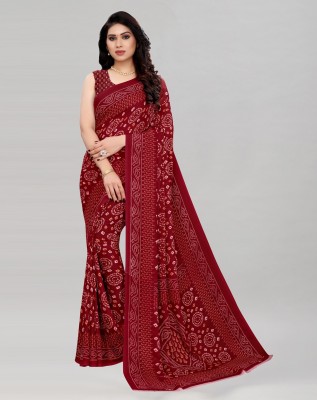 Samah Printed Daily Wear Chiffon, Georgette Saree(White, Maroon)