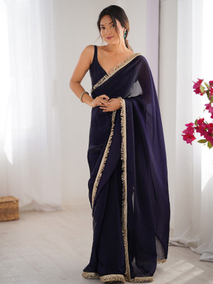 Divastri Solid/Plain Bollywood Satin Saree(Blue)
