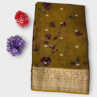 menitha Floral Print Banarasi Georgette Saree(Green)