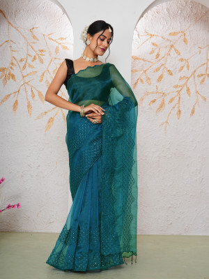 Divastri Embroidered Bollywood Organza Saree(Green)