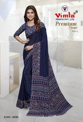 Vimla Printed Daily Wear Crepe Saree(Dark Blue)