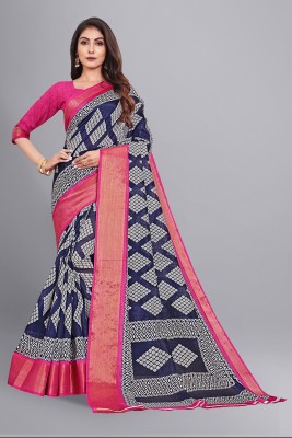 Vimla Printed Daily Wear Cotton Silk Saree(Dark Blue, Pink)