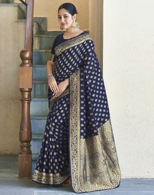 SIRIL Woven, Self Design Banarasi Art Silk Saree(Blue, Gold)