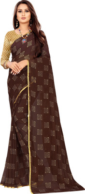 JV Fashion Printed Chanderi Chiffon Saree(Brown)